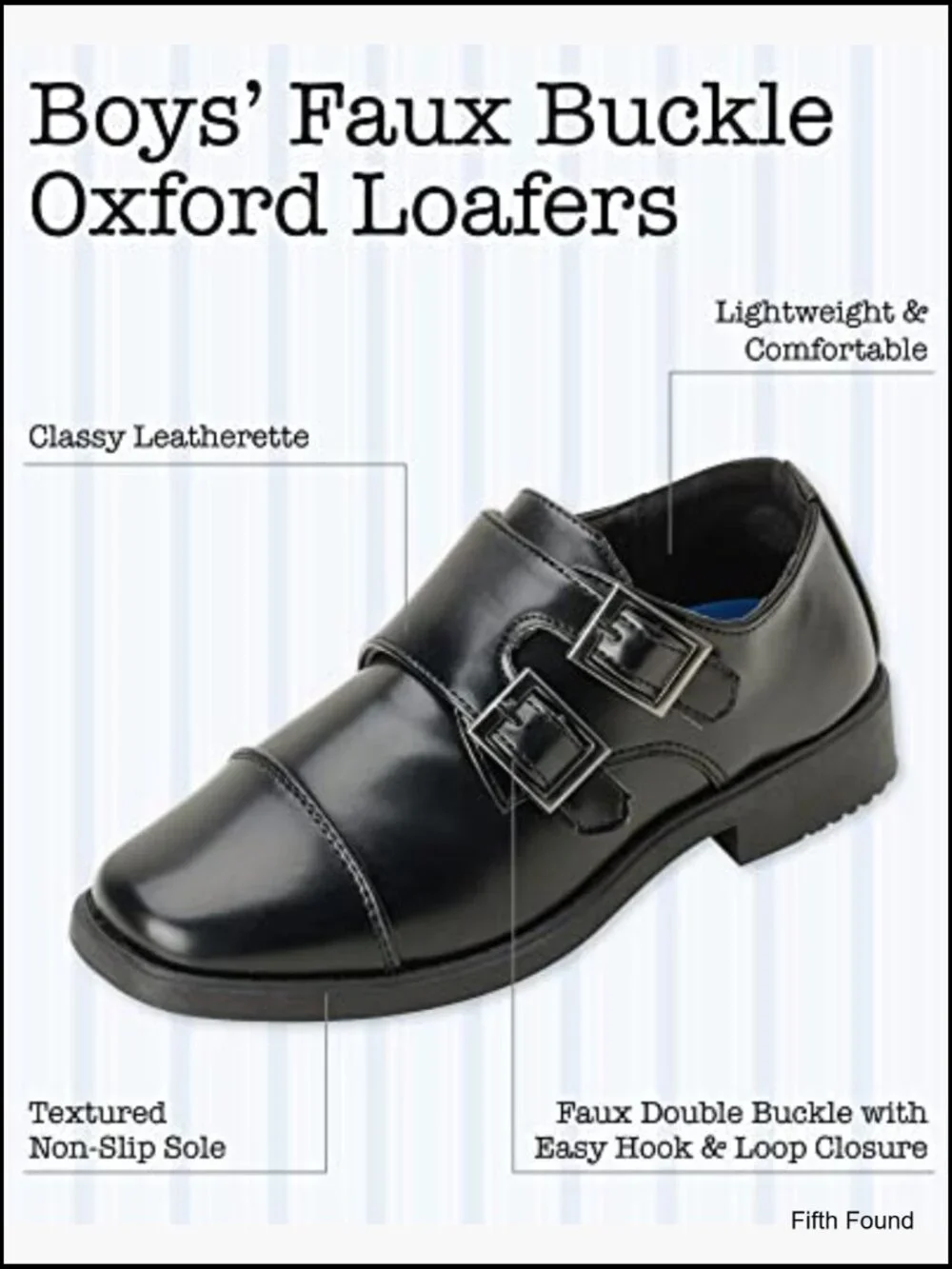 Boys Double Monk Strap Cap Toe Oxford Loafers - Hook & Loop Closure,